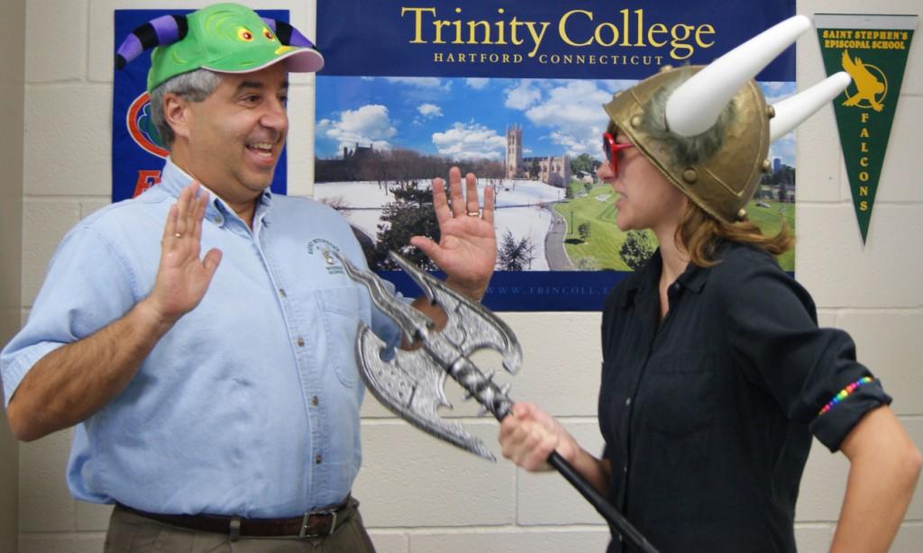 Saint Stephens own Bernie Yanelli, pictured here with senior Summer
Begalka, is a dramatist both inside and outside of the classroom.