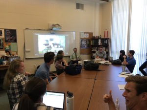 Luke Valadie leads a lesson on the classic Japanese film Rashomon. 