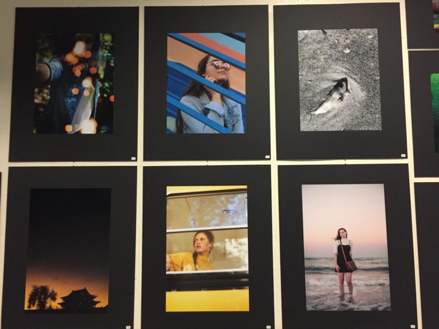 Several pieces of artwork displayed in the Alexi Tucker Art Show taken by upper school photographers.