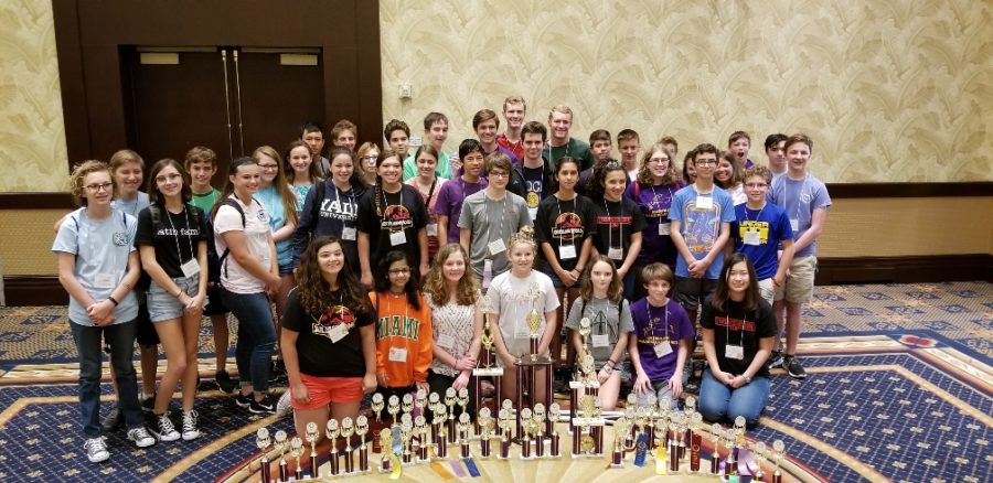 The Latin team poses with all the trophies and ribbons they earned