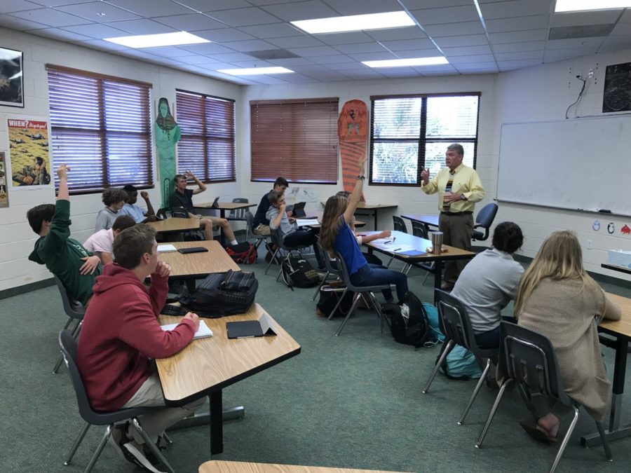 Mr. Moran steps in for Mrs. Paleczny and teaches a freshmen class.