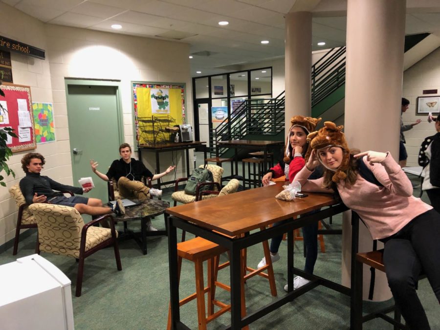 Seniors Zoey Block, Rena Parent, Alex Rodriguez and Cade Westberry enjoy the return of the senior lounge.