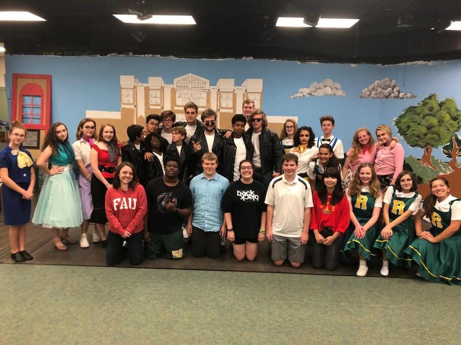 The cast of the 2018 production of Grease, and the stage crew (front) in the only picture I could find with the crew included.
