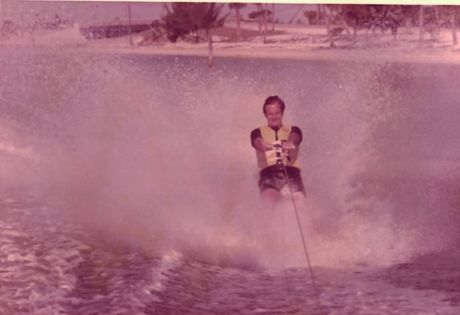 Mr. Holt participating in one of his favorite hobbies, waterskiing.