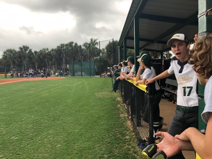 The Falcon dugout during a home game is full of colorful banter and team spirit. 