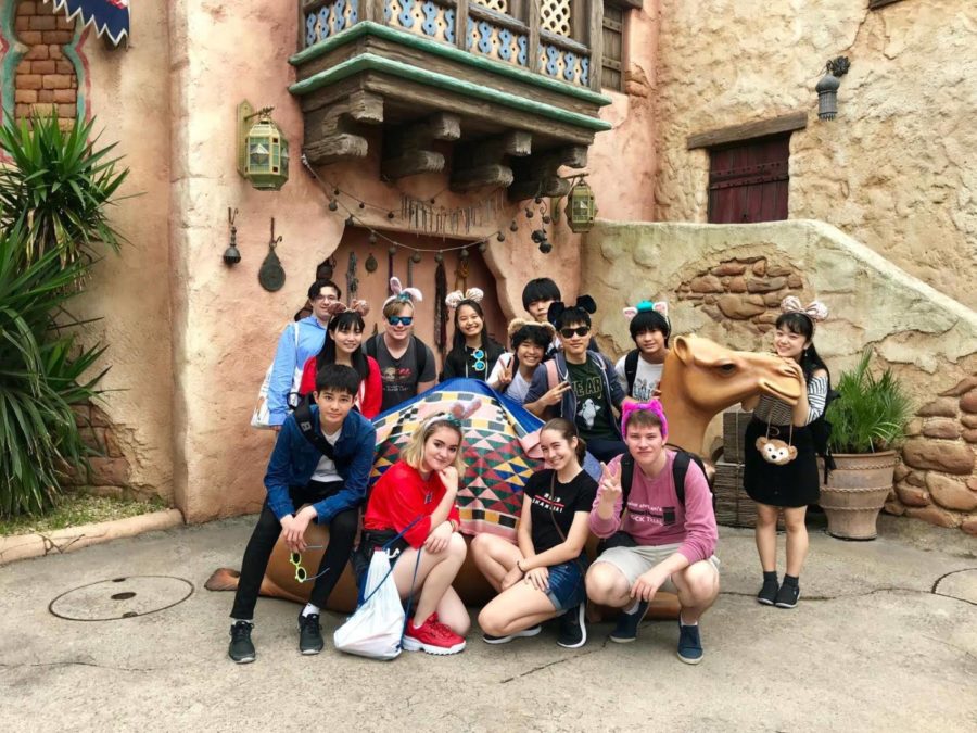 Saint Stephens students in Tokyo at Disney Sea with Japanese students
