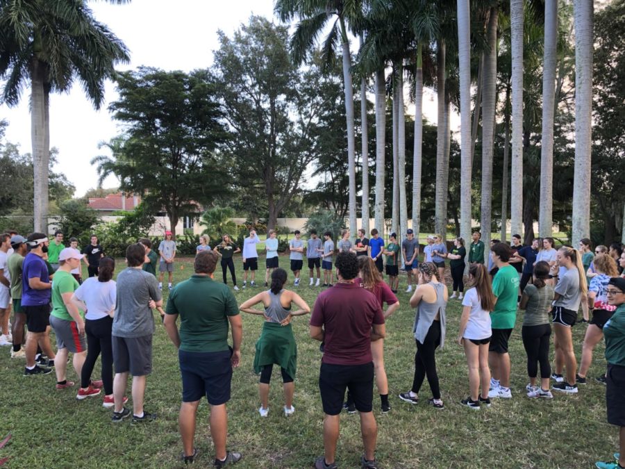 The seniors circle up as the Pathfinders introduce themselves and give a breifing of the days activities.