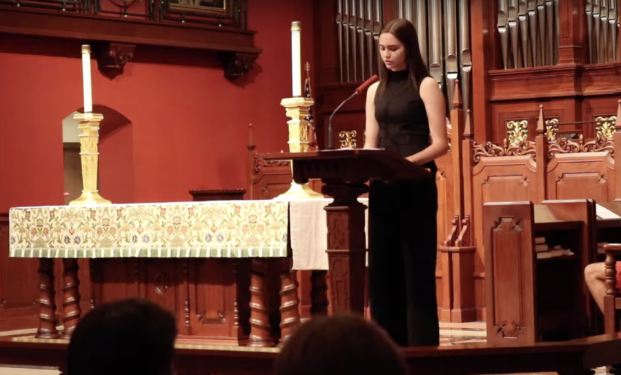 A photo captured of Senior Hannah McCurry during her senior speech 