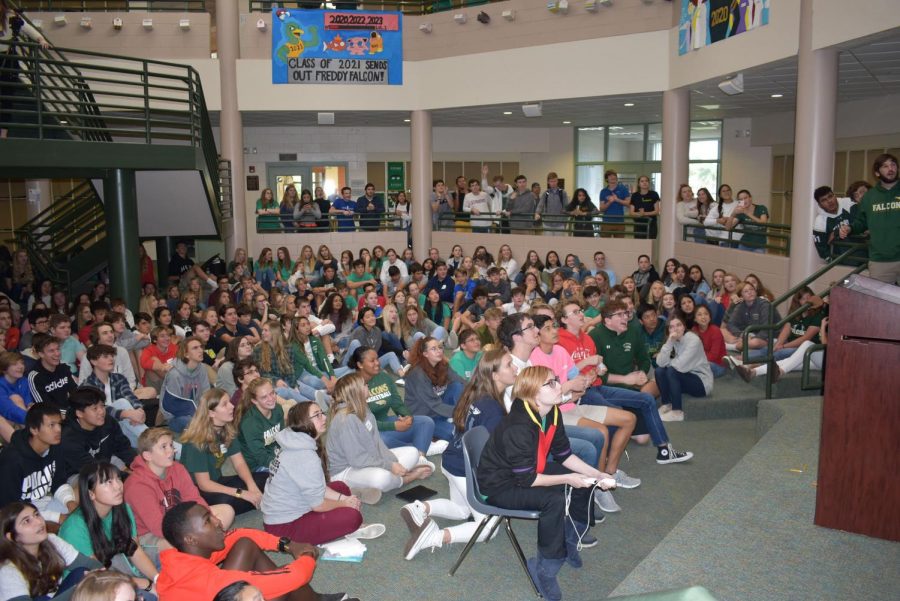 The eighth graders participated in the Mario Cart spirit event durning their moving up day by cheering on the high schoolers.