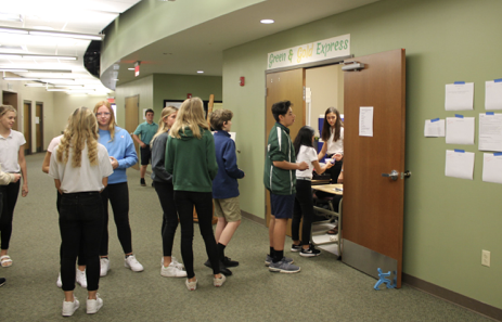 The Green and Gold Express and 1st Period Personal Finance serving the middle school on February 12th, the first day of business.