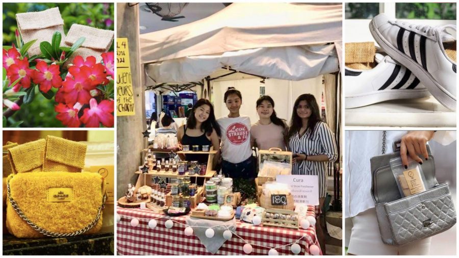 Standing in the middle in a red-and-white T-shirt is Papps, selling her product at a market in Bangkok, Thailand. 