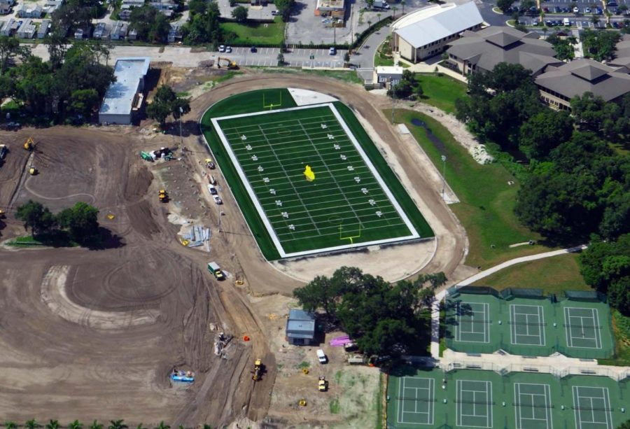 The football field while being constructed. 