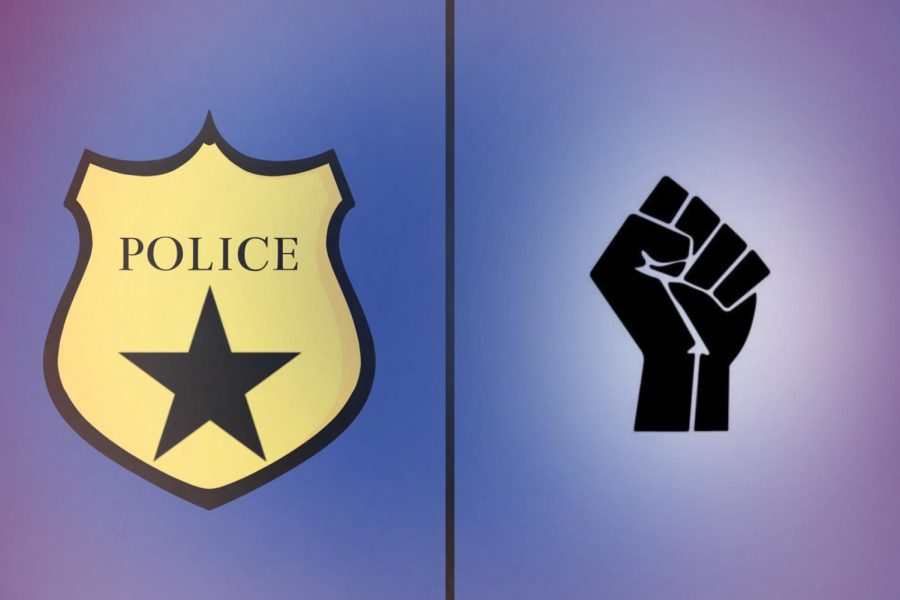 Artwork by staff writer Evanthia Stirou demonstrates the tension between the police and BLM.  