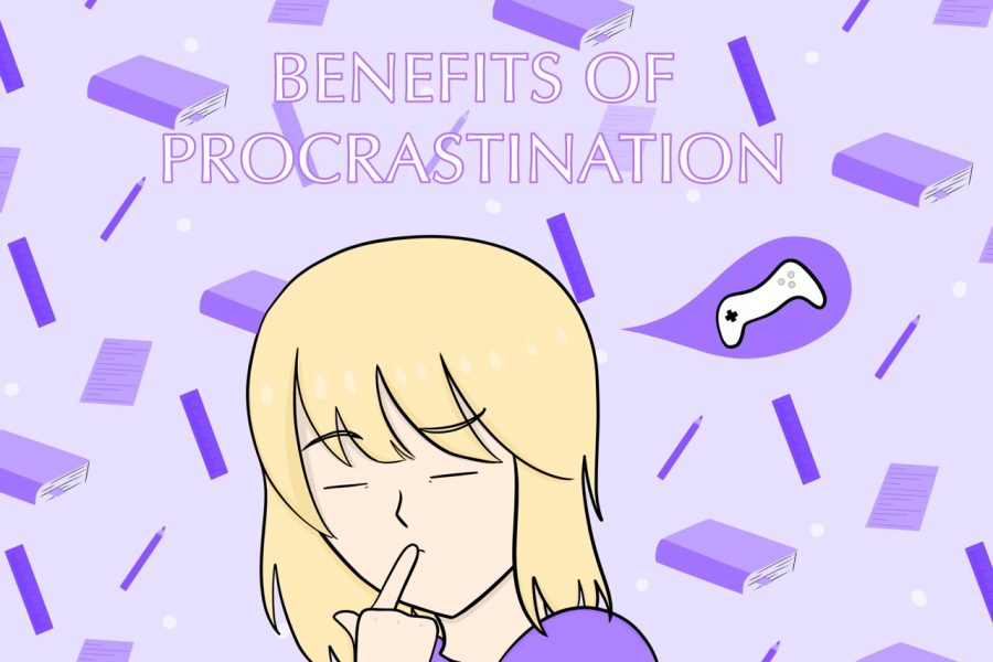 This art work, by staff writer Evanthia Stirou, explains the concept of procrastination: knowing theres work to do but thinking, or doing,  something else. 