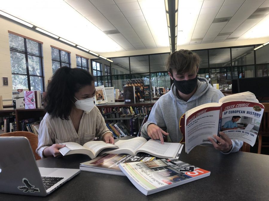 Jules Pung and Torin Culp earnestly studying for AP Exams.