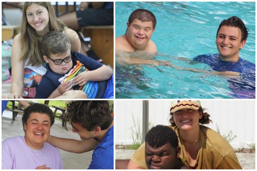 A collage of photos taken at Dream Oaks Camp featuring Caroline Pope, Alex McLemore and Camp Director Bryanna Shepard alongside several campers.