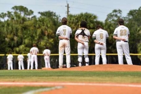 the 2022 Falcon baseball team just before playing the last game of the season.  