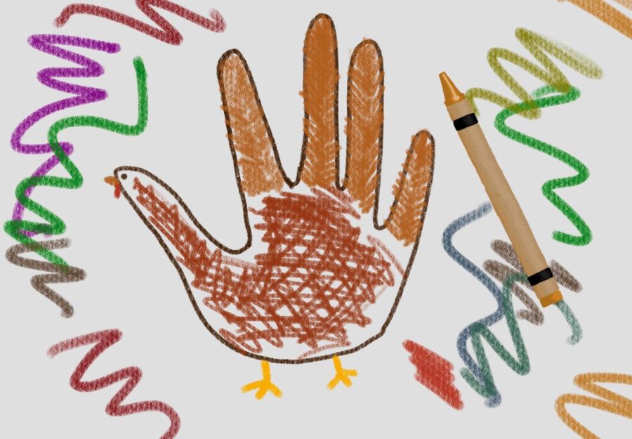 Drawing of a thanksgiving classic: the hand turkey. 