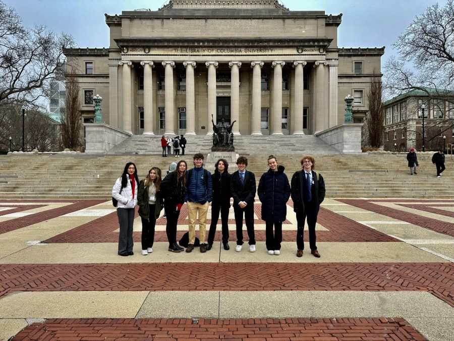 The CMUNCE team standing in front of the Low Memorial Library. (Joshua Sket)