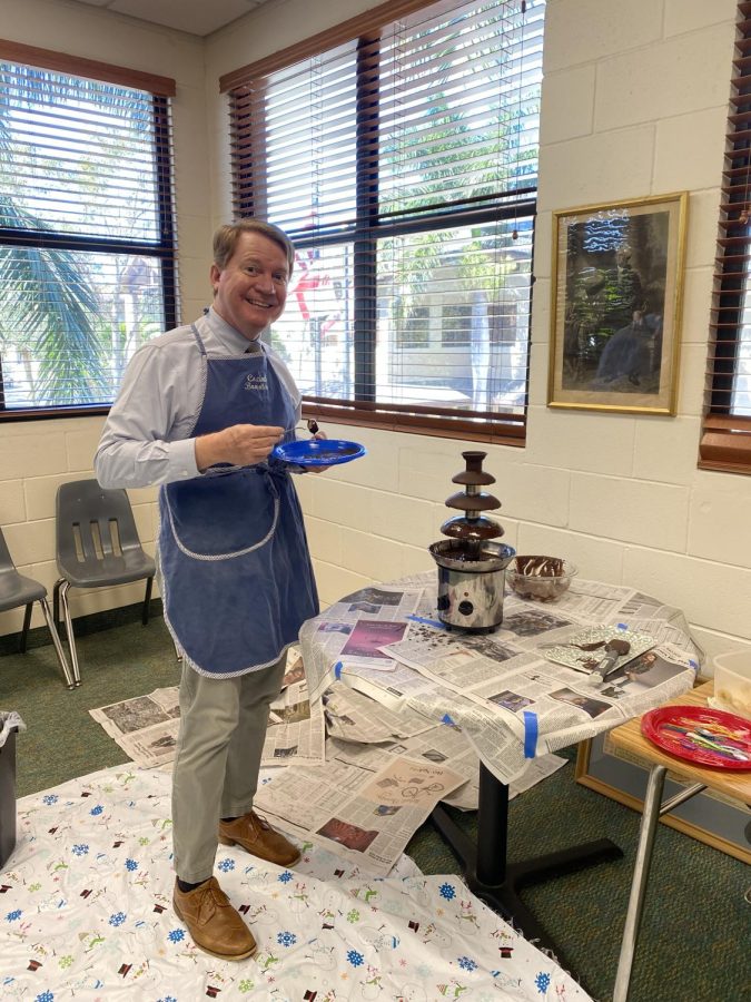 Mr. Whelan helped his advisory get into a loving mood on Monday with his chocolate fountain.