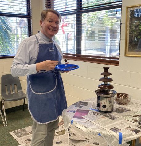 Mr. Whelan helped his advisory get into a loving mood on Monday with his chocolate fountain.