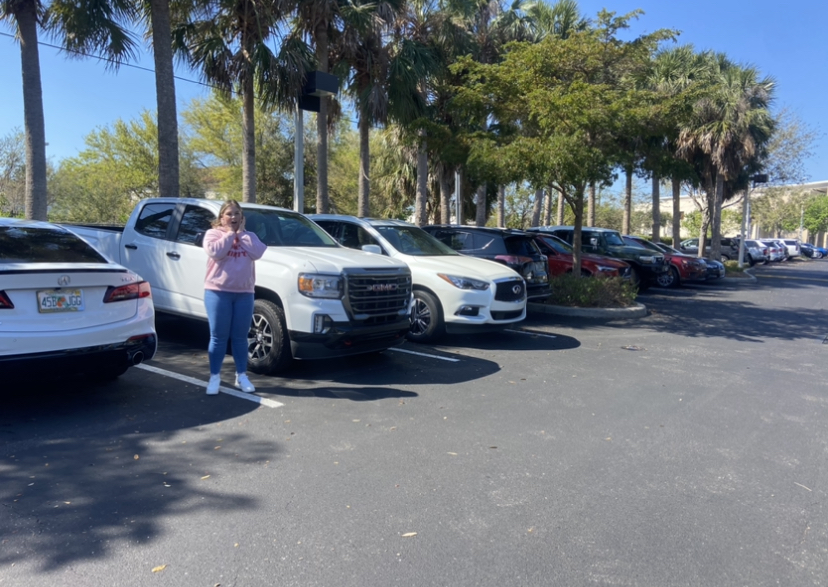 Junior Reese Williams is shocked to see the parking situation in the parking lot.