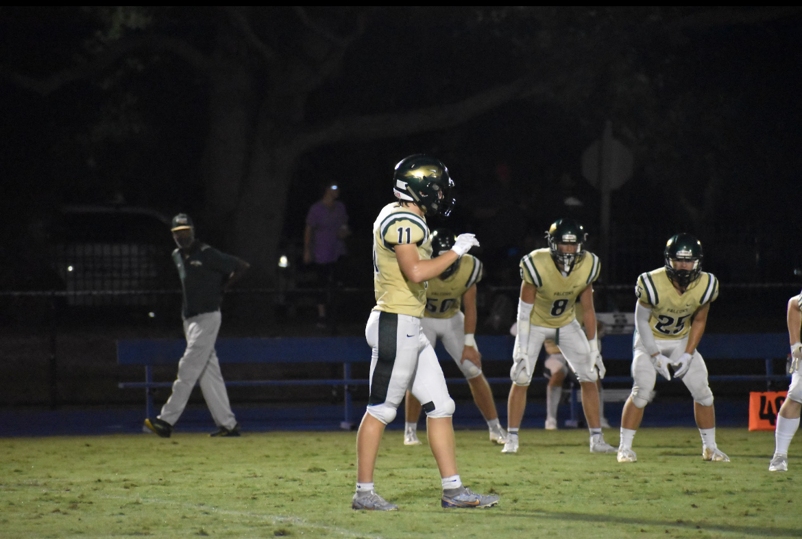 Junior Kicker Gavin Winterhalter prepares to kick off last week against ODA in the Headmasters Cup. 