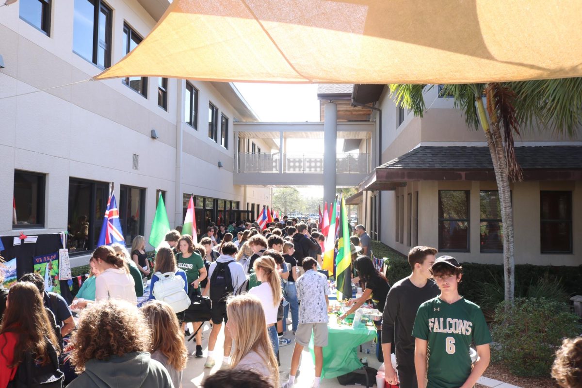 A long-shot of the International Food Festival, which took place under the sails between the middle and upper schools. 