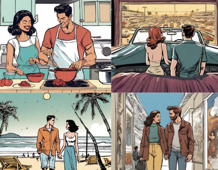 Budget-friendly dates for Valentine's day include cooking together, drive-inn movies, beach days, and museum visits.
Art created by Yara Nimer via Canva. 