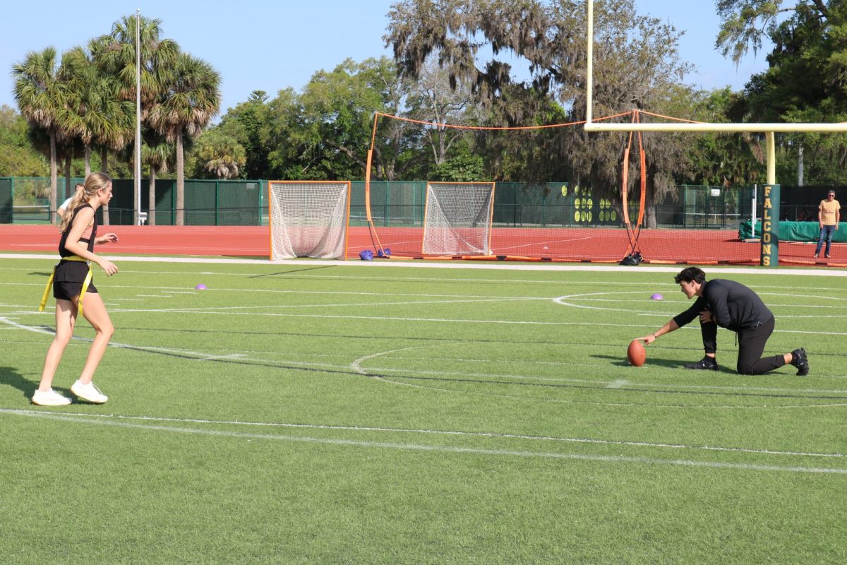 Senior Isabella Sanchez lines up for what was the winning kick of the tournament.