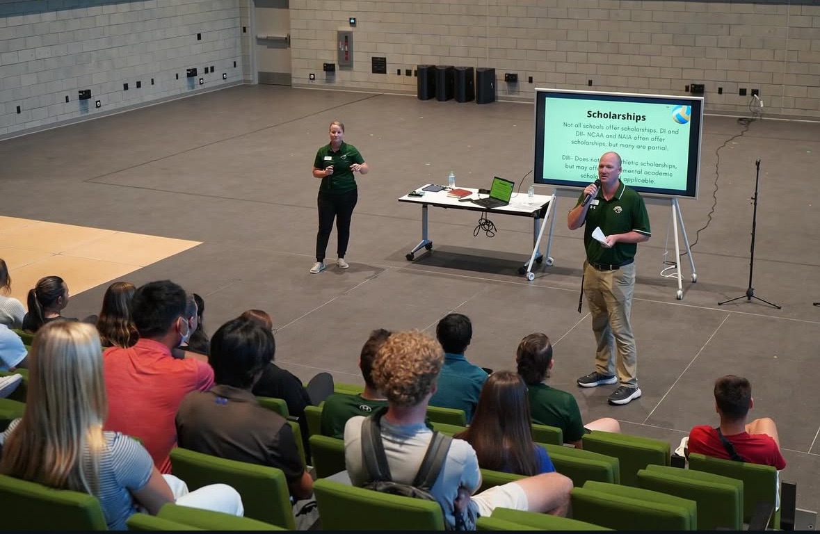 Sports Director Cole Hudson speaks to the students about the recruitment process.